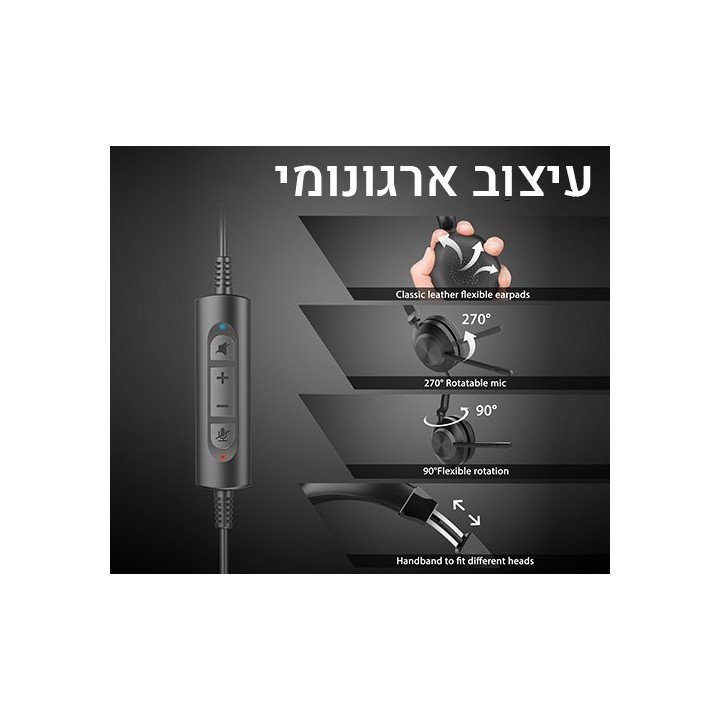 מיקרופון מדונה למוקד טלפוני עם מחבר USB שלט חוטי וקשת מרופדת Mizuki Ca