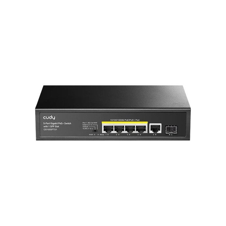 מתג Cudy Switch GS1005PTS1 עם 5 יציאות Gigabit PoE  + חריץ SFP