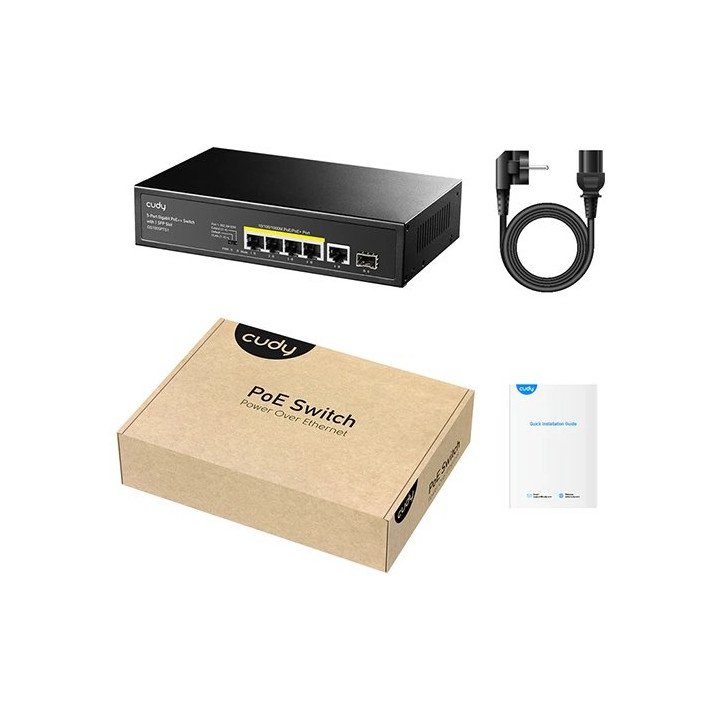 מתג Cudy Switch GS1005PTS1 עם 5 יציאות Gigabit PoE  + חריץ SFP