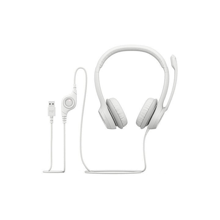 אוזניות Logitech H390 USB Headset עם מיקרופון בצבע לבן