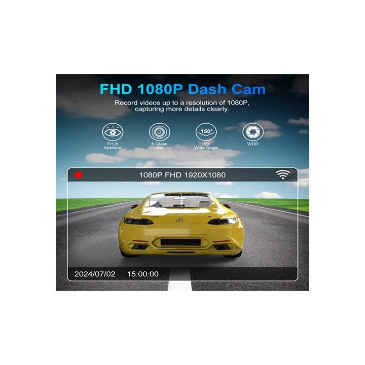 מצלמת דרך לרכב 1080p דאש קאם אלחוטית עם WI-FI, חיישן G וראיית לילה טוב