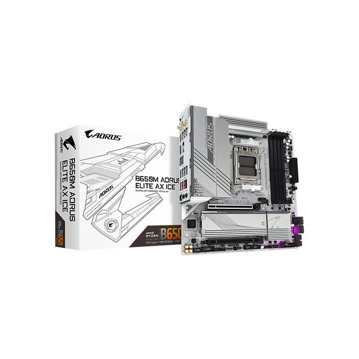 לוח אם Gigabyte B650M AORUS ELITE AX ICE WIFI6E DDR5 mATX AM5 AMD בצבע