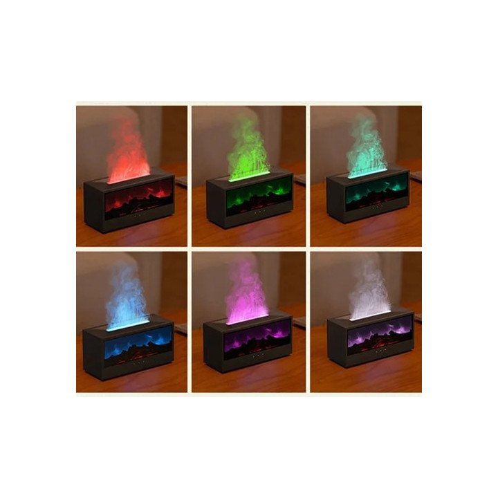 מכשיר אדים מפיץ ריח - כולל תאורת RGB בדמוי אש ושלט רחוק - צבע לבן - Iv
