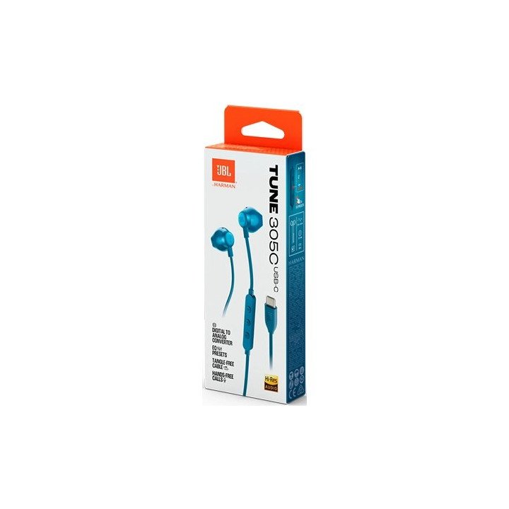 אוזניות JBL חוטיות Tune 305C USB-C בצבע כחול