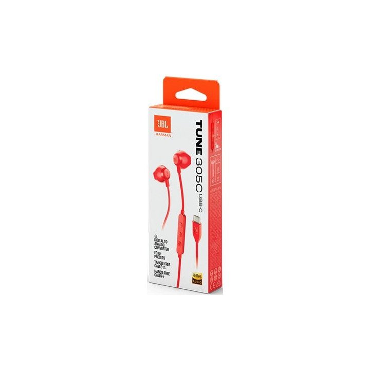 אוזניות JBL חוטיות Tune 305C USB-C בצבע אדום