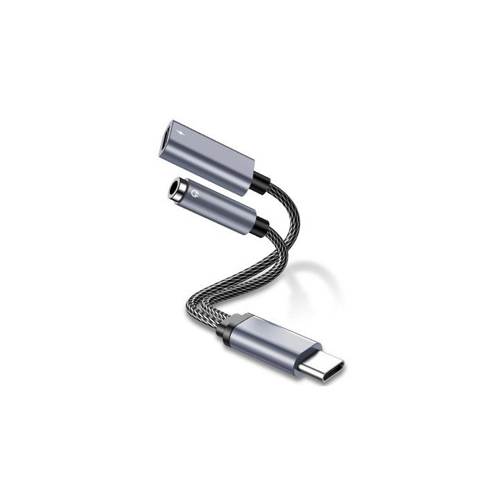 מתאם אוזניות ומטען Type-C​ ל- AUX PL הספק 60W עם כניסת C לטעינה - Ivor
