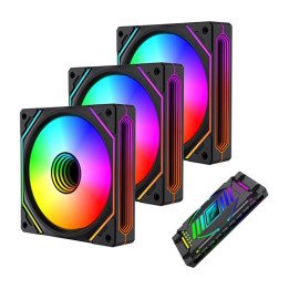 3 מאווררים למארז 12 ס''מ עם בקר מאווררים ותאורה Super Gaming GT120 ARG