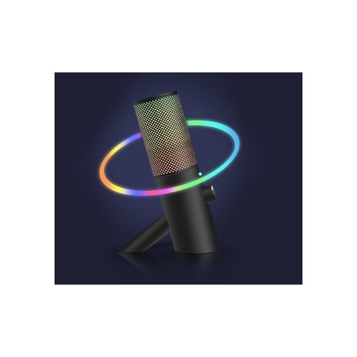 מיקרופון גיימינג קונדנסר חוטי עם תאורת RGB חיבור USB-C וכניסה לאוזניות