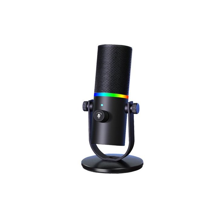 מיקרופון גיימינג קונדנסר חוטי עם תאורת RGB חיבור USB-C וכניסה לאוזניות