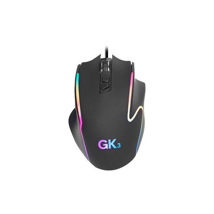 עכבר גיימינג חוטי עם תאורת GK3 RGB בצבע שחור