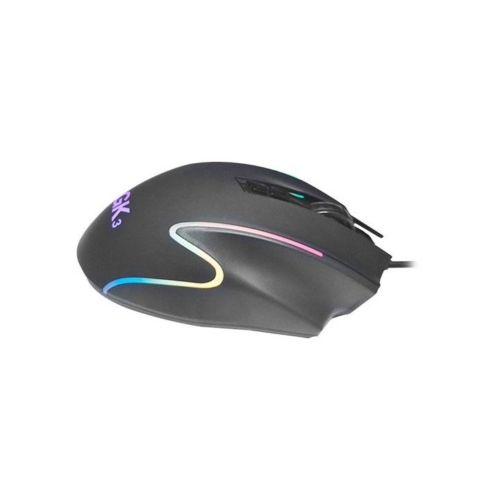 עכבר גיימינג חוטי עם תאורת GK3 RGB בצבע שחור