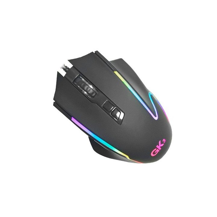 עכבר גיימינג חוטי עם תאורת GK3 RGB בצבע שחור