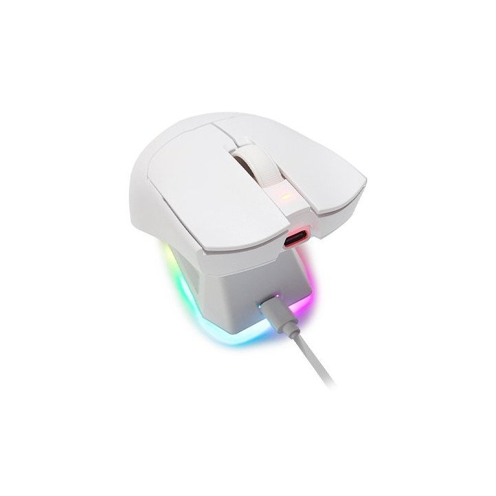 עכבר גיימינג אלחוטי נטען עם תאורת  GK7  RGB כולל בסיס טעינה, בצבע לבן