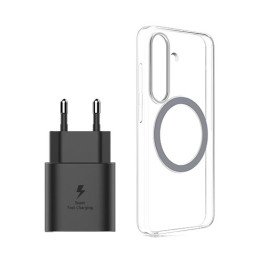 סט כיסוי מגנטי שקוף ל-Samsung Galaxy S25 ומטען 25W