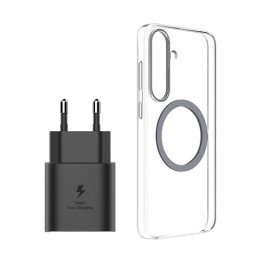 סט כיסוי מגנטי שקוף ל-Samsung Galaxy S25 Plus ומטען 25W