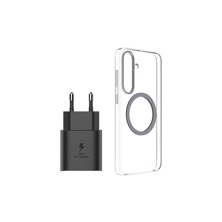 סט כיסוי מגנטי שקוף ל-Samsung Galaxy S25 Plus ומטען 25W