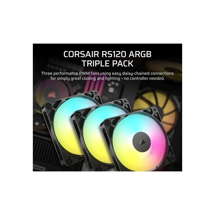 3 מאווררים למארז 12 ס"מ Corsair RS120 ARGB PWM בצבע שחור