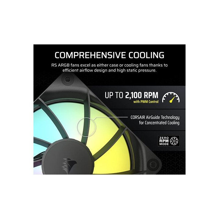 3 מאווררים למארז 12 ס"מ Corsair RS120 ARGB PWM בצבע שחור