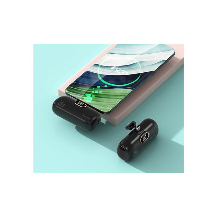 סוללת גיבוי קומפקטית - טעינה מהירה Powerbank 5000mAh 20w - צבע שחור - 