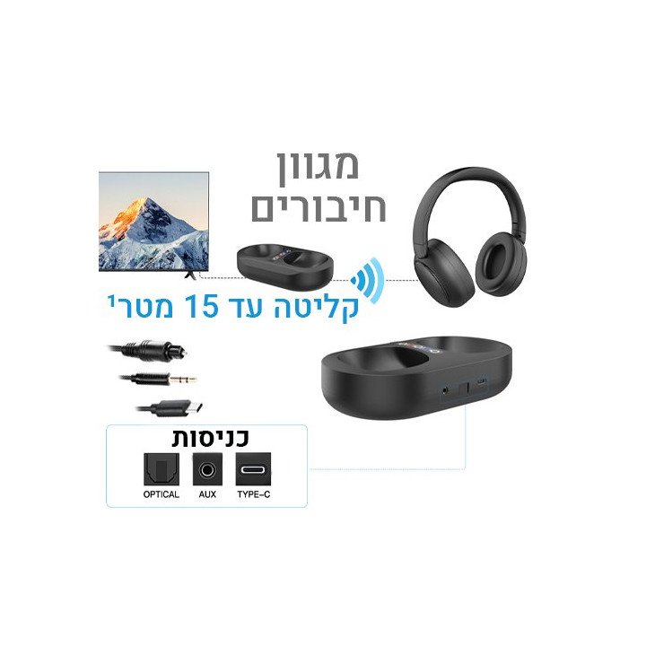 אוזניות לטלוויזיה אלחוטיות נטענות Super Sound CR-V10 On Ear צבע שחור