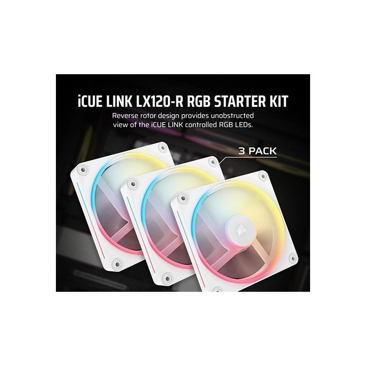 3 מאווררים למארז 12 ס''מ Corsair iCUE LINK LX120-R RGB בצבע לבן