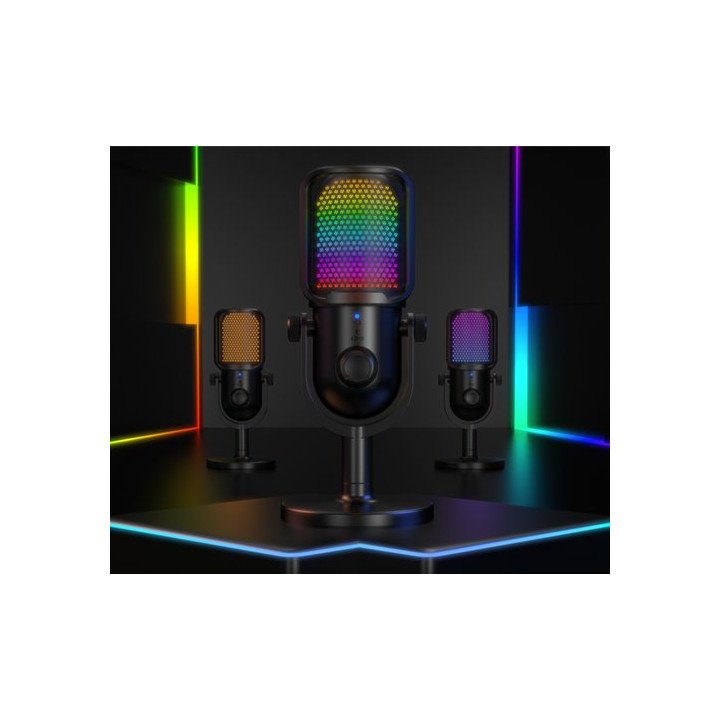 מיקרופון גיימינג קונדנסר - תאורת RGB חיבור USB-C וכניסה לאוזניות  - Iv