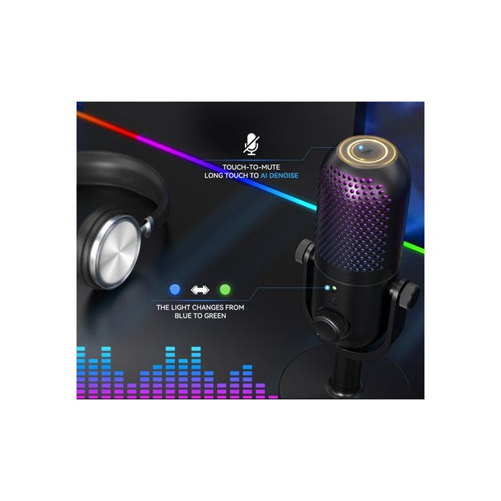 מיקרופון גיימינג קונדנסר - תאורת RGB חיבור USB-C וכניסה לאוזניות  - Iv