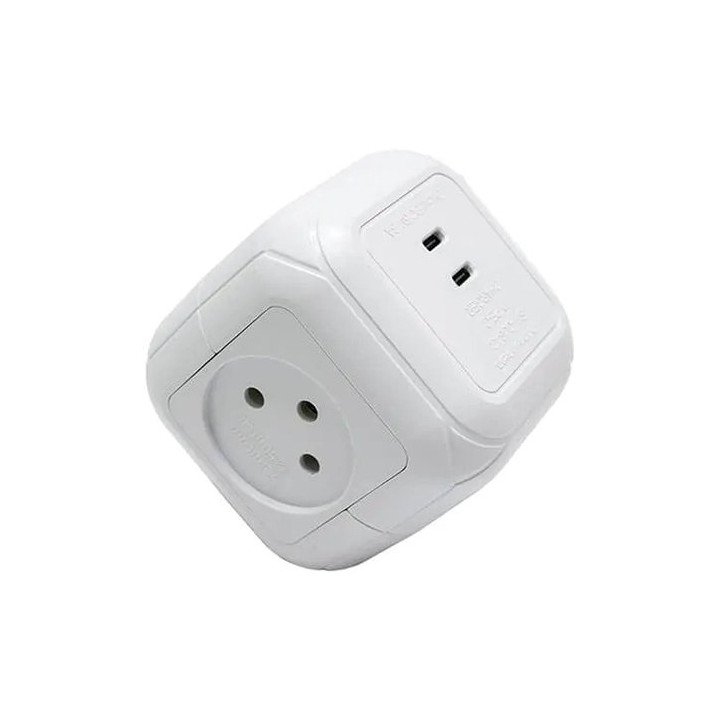 מפצל קובייה 4 שקעים ועוד 2 חיבורי Type-C מבית Semicom