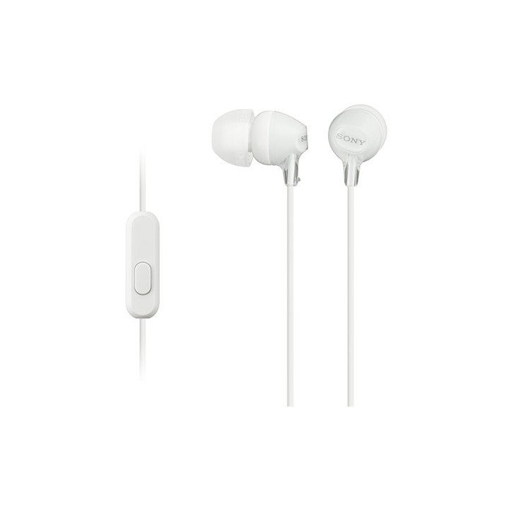 אוזניות סוני חוטיות לסמארטפון - צבע לבן - Sony MDR-EX15APW