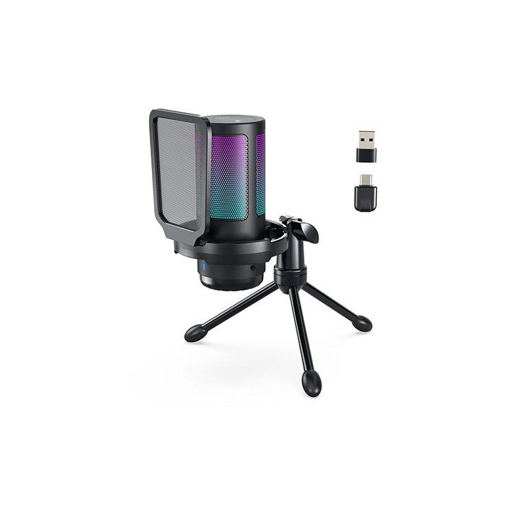מיקרופון גיימינג אלחוטי עם תאורת RGB חיבור USB-C וכניסה לאוזניות  - Iv
