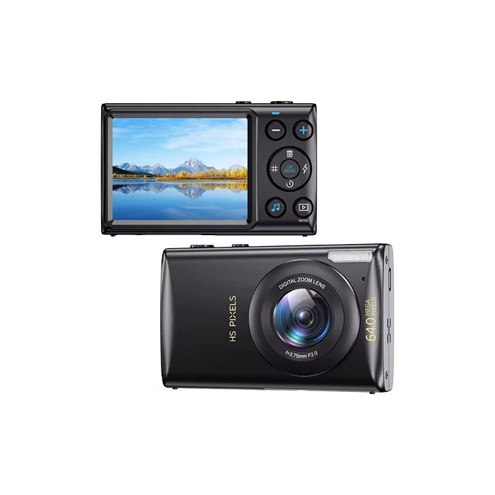 מצלמה דיגיטלית 64MP קומפקטית - וידאו 4K, מסך 2.8 אינץ, זום דיגיטלי x16