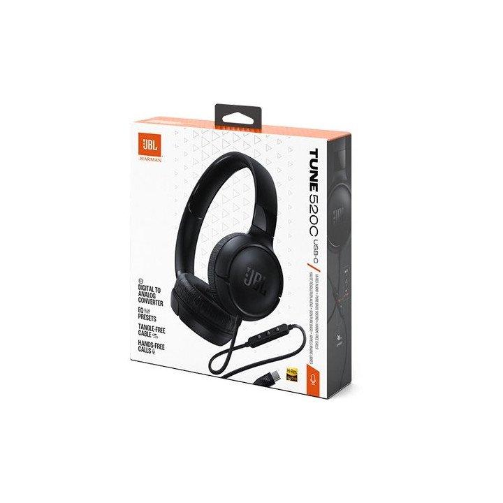 אוזניות JBL קשת חוטיות Tune 520C USB-C בצבע שחור