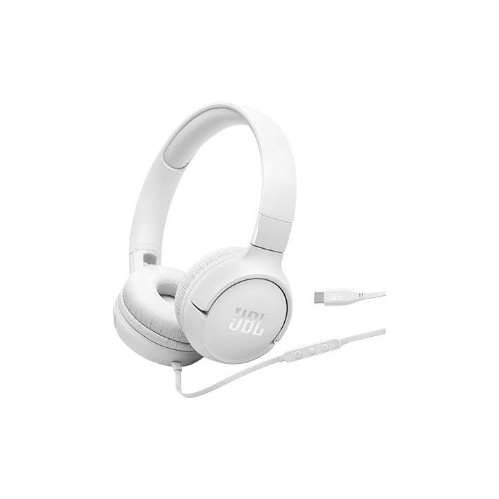 אוזניות JBL קשת חוטיות Tune 520C USB-C בצבע לבן