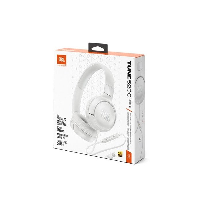 אוזניות JBL קשת חוטיות Tune 520C USB-C בצבע לבן