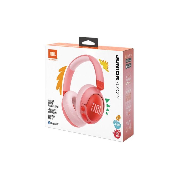 אוזניות לילדים JBL אלחוטיות עם מסנן רעשים Junior 470NC בצבע ורוד