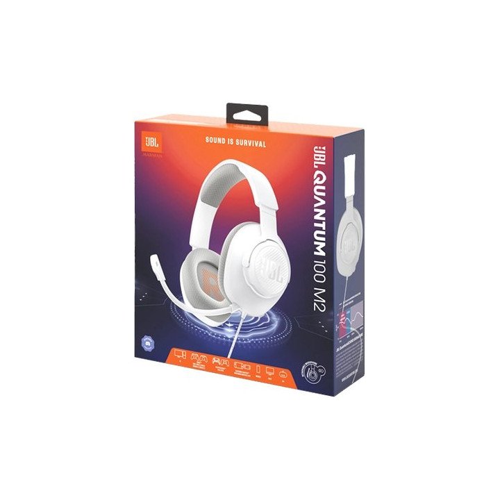 אוזניות JBL גיימינג חוטיות עם מיקרופון Quantum 100M2 בצבע לבן