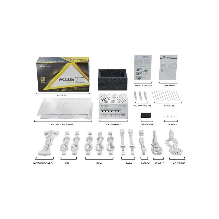 ספק כוח למחשב מודולרי Seasonic FOCUS GX White ATX 3.1 – הספק 1000W – נ