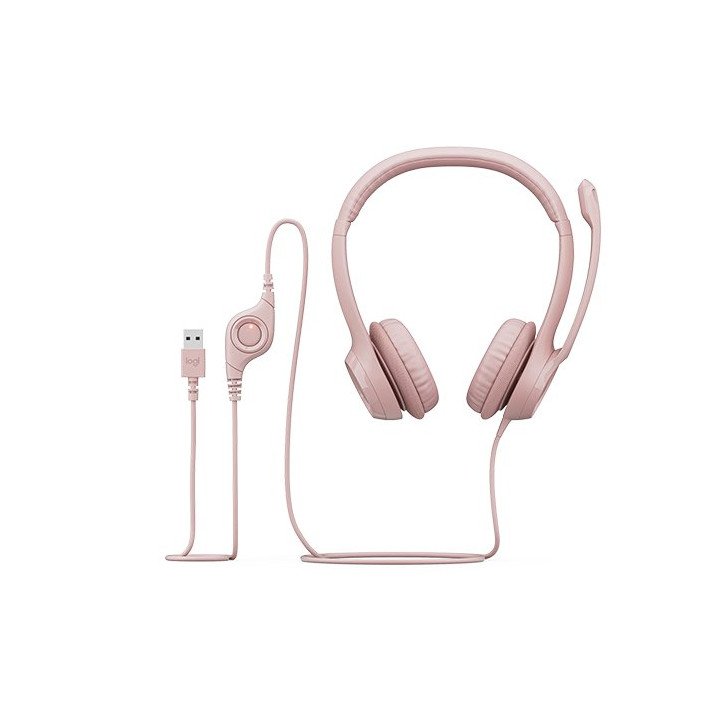 אוזניות Logitech H390 USB Headset עם מיקרופון בצבע ורוד