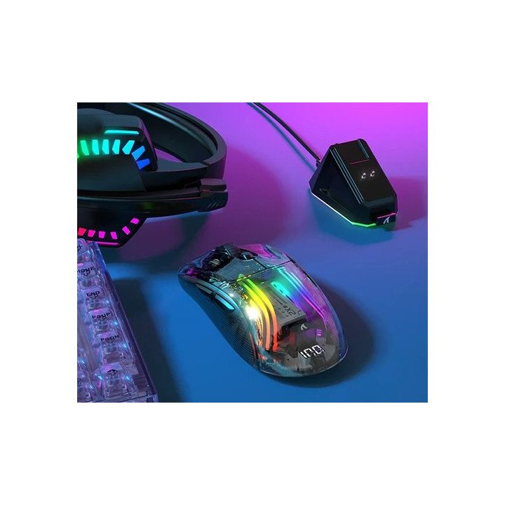 מציאון - עכבר גיימינג בלוטוס אלחוטי Attack Shark X2PRO –  שקוף כהה עם 