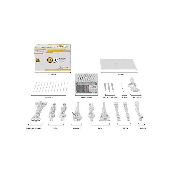 ספק כוח למחשב מודולרי Seasonic CORE GX White ATX 3.1 – הספק 850W – נצי