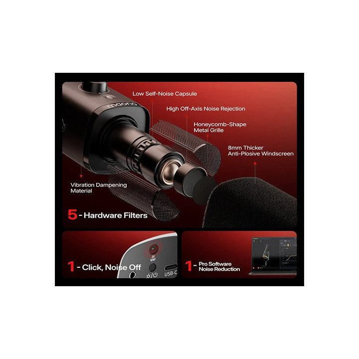 מיקרופון דינמי אלחוטי לפודקאסט Maono PD100W Wireless & USB Dynamic Mic