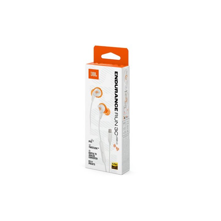 אוזניות ספורט JBL Endurance Run 3 USB-C בצבע לבן
