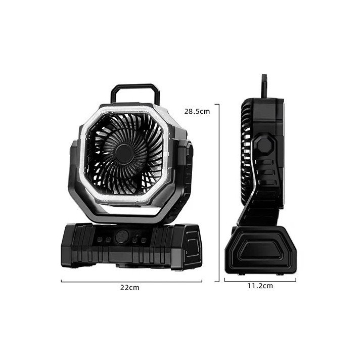 מאוורר נטען לקמפינג עם סוללת 20000mAh, תאורת LED, שלט רחוק ופונקציית מ