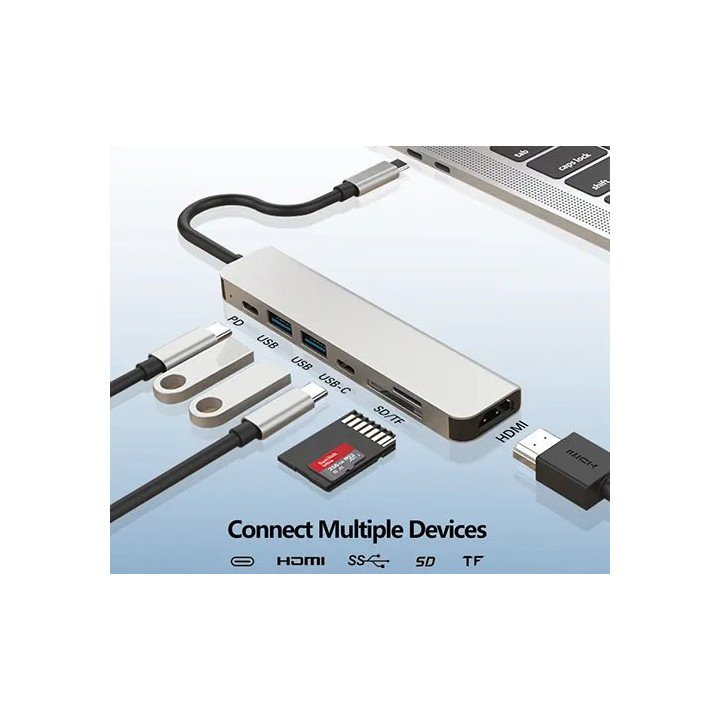 תחנת עגינה למחשב נייד ונייח חיבור USB Type-C, HDMI, USB 3.0x2, PD 3.0 
