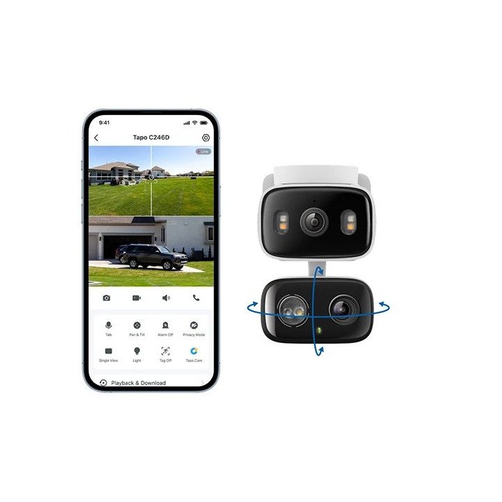 מצלמת אבטחה לבחוץ ולפנים TP-Link Tapo C246D Wi-Fi עם עדשה כפולה, צידוד