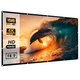 מציאון - מסך הקרנה מבד 130 אינץ - נייד, קל לתלייה ולשימוש ביתי או חיצו