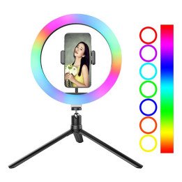 רינג לייט שולחני 10 אינץ' עם חצובה ותאורת RGB מבית Super Mobile