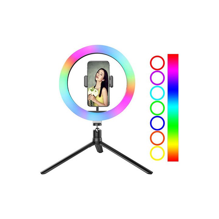 רינג לייט שולחני 10 אינץ' עם חצובה ותאורת RGB מבית Super Mobile