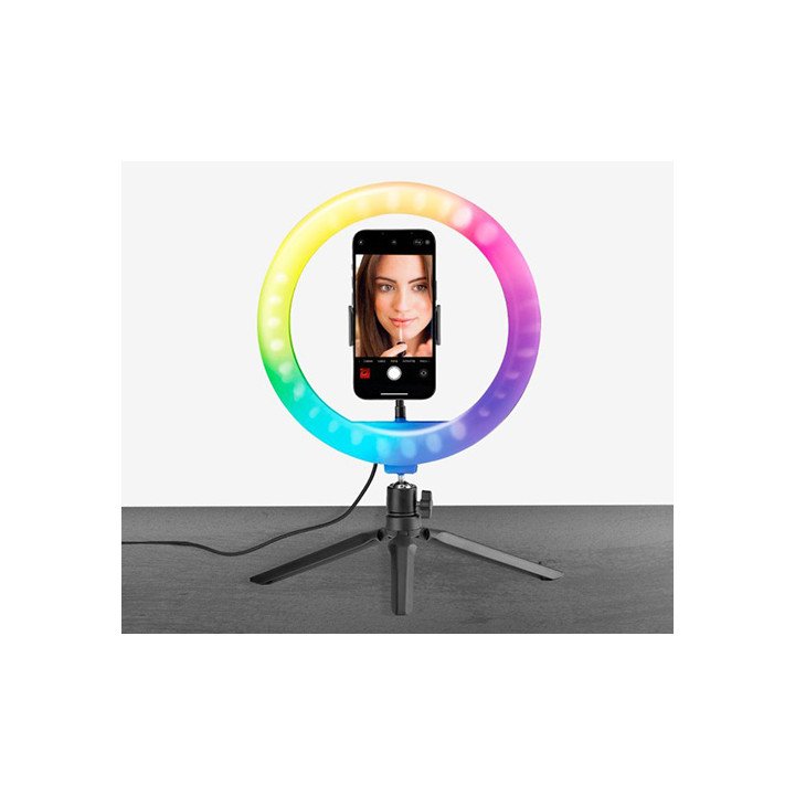 רינג לייט שולחני 10 אינץ' עם חצובה ותאורת RGB מבית Super Mobile