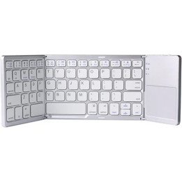 מקלדת מתקפלת אלחוטית בלוטוס עם משטח מגע Touchpad בצבע כסוף עברית/אנגלי
